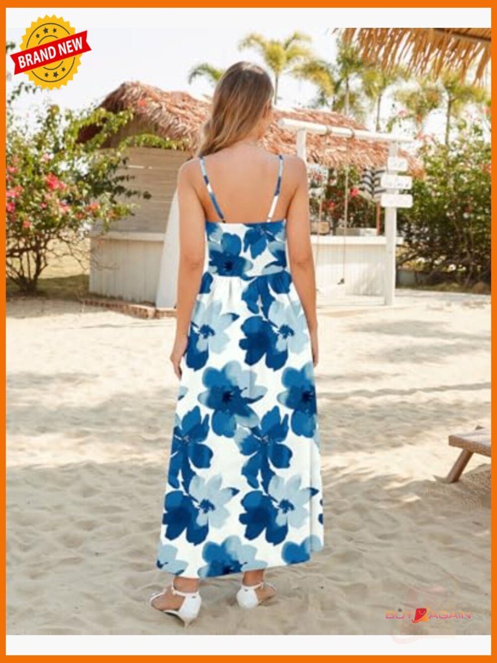 Women's Smocked Spaghetti Strap Maxi Dress A-Line Flowy Long Sundress with - Picture 5 of 7